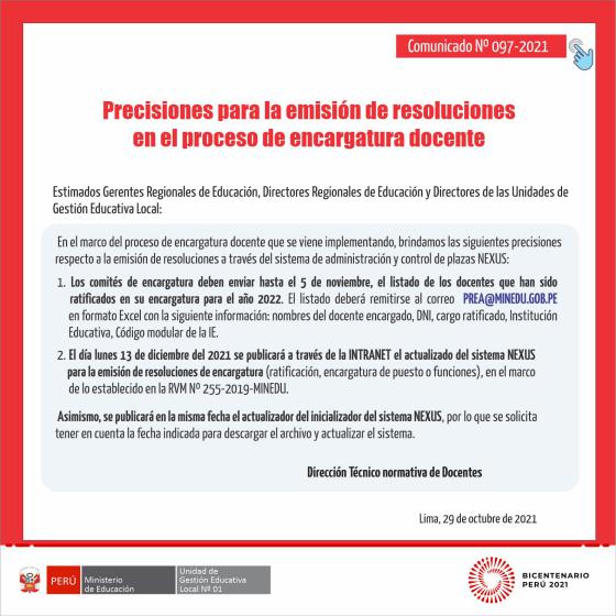 Precisiones para la emision de resoluciones en el proceso de encargatura docente
