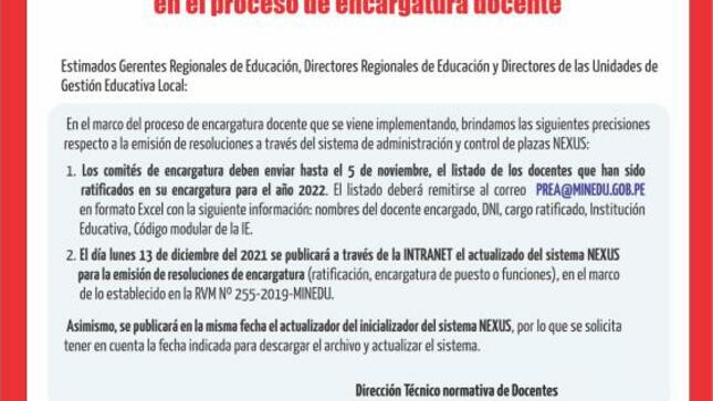 Precisiones para la emision de resoluciones en el proceso de encargatura docente