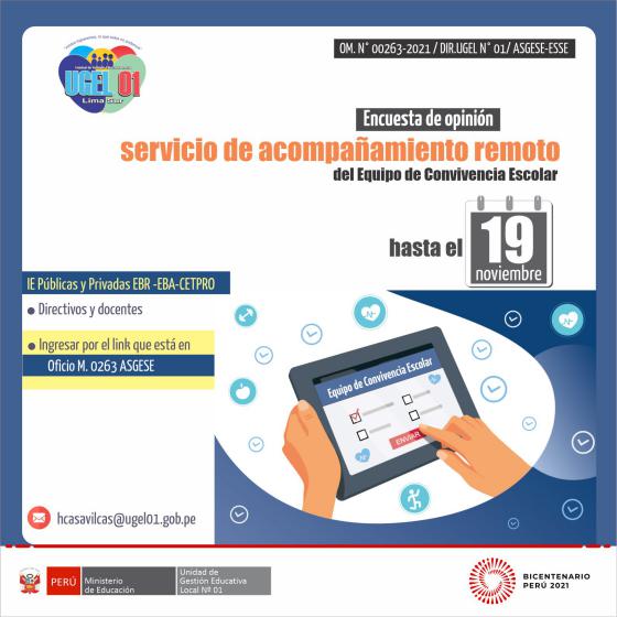Encuesta de opinión del servicio de acompañamiento remoto del equipo de convivencia escolar