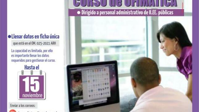 Preinscripción al curso de ofimática para personal administrativo de ii.ee. públicas