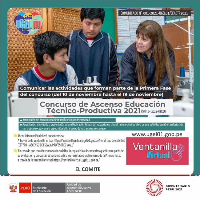 Concurso de ascenso educación técnico-productiva 2021