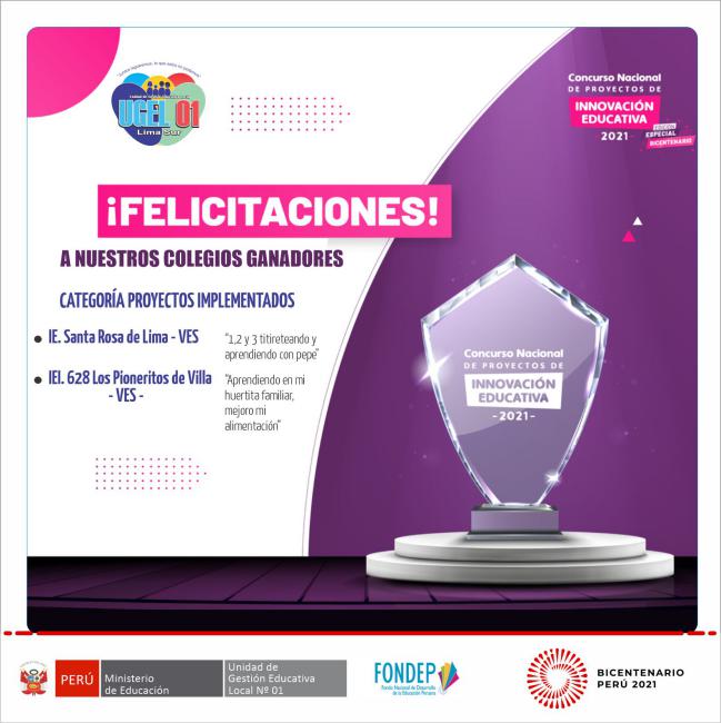Felicitamos a nuestros colegios ganadores del concurso nacional de fondep 2021