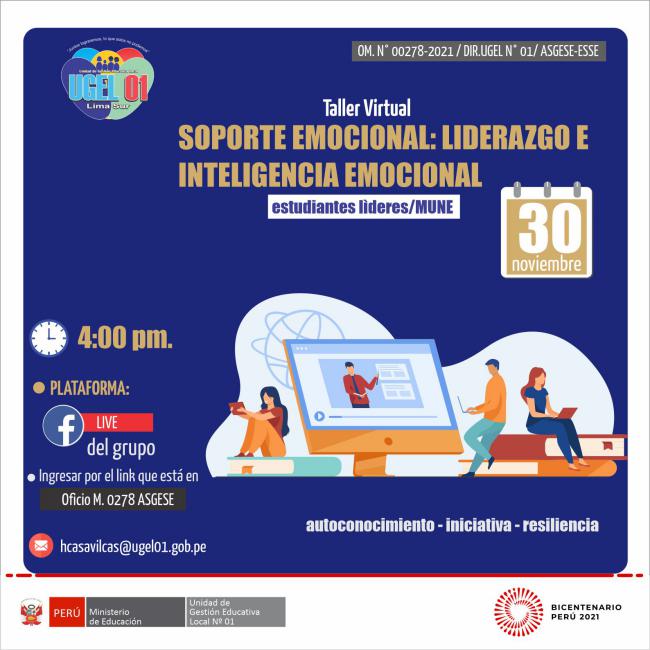 Taller de soporte emocional:liderazgo e inteligencia emocional para estudiantes lìderes/mune