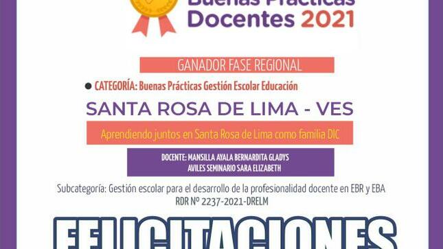 Ie santa rosa de lima gana concurso nacional de buenas prácticas docentes 2021 fase regional