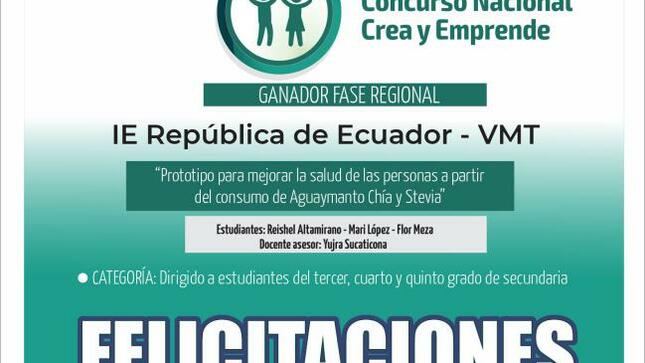 Ie república de ecuador gana concurso nacional crea y emprende fase regional