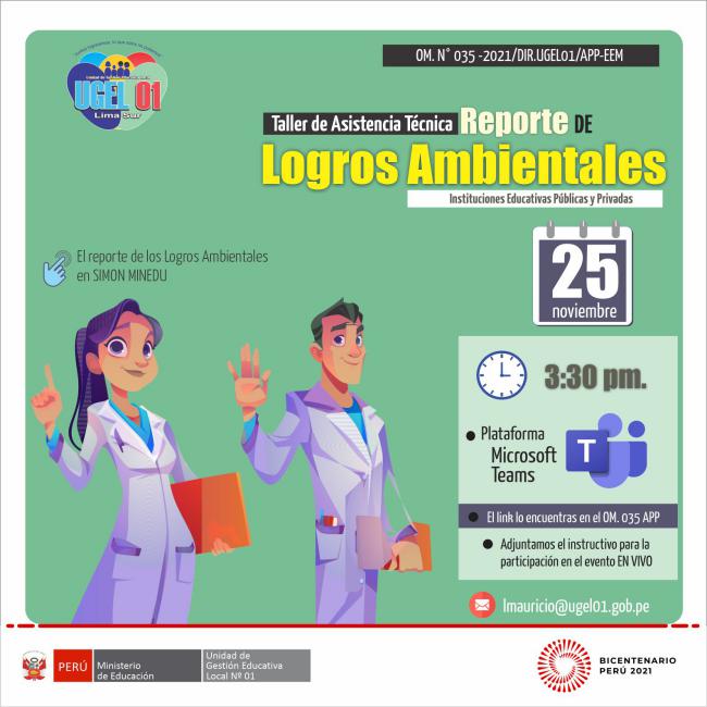 Taller de asistencia técnica para el reporte de logros ambientales para las instituciones educativas públicas y privadas