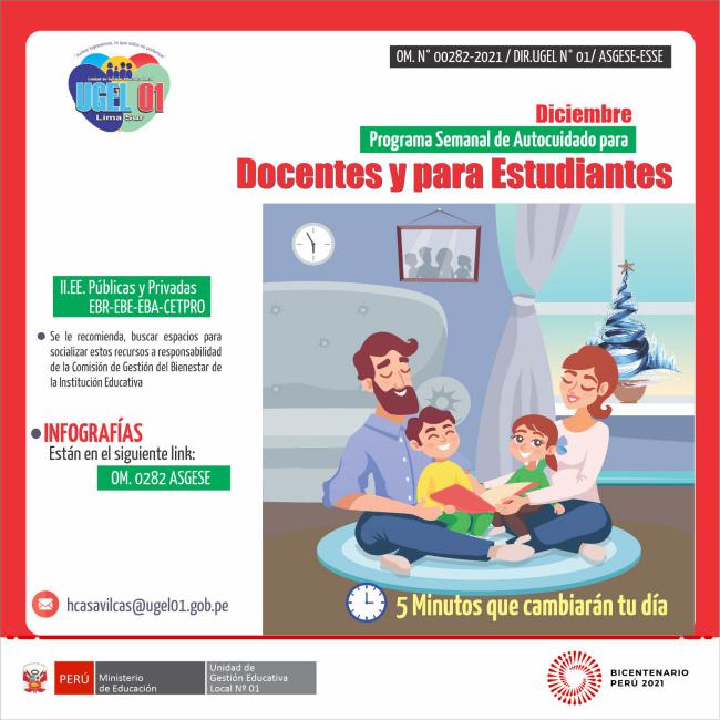 Diciembre: programa semanal de autocuidado para docentes y para estudiantes “5 minutos que cambiarán tu día”