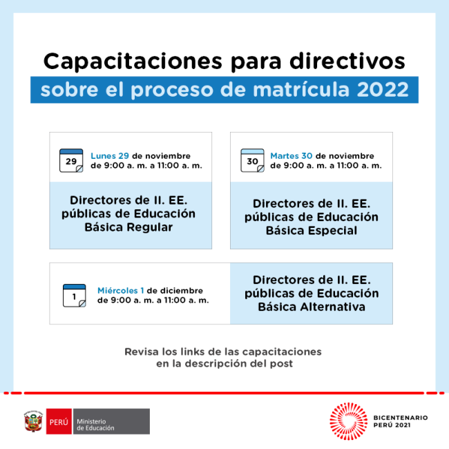 Capacitaciones para directivos sobre el proceso de matrícula 2022
