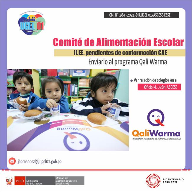 Ii.ee. pendientes de conformación cae enviarlo al programa qali warma