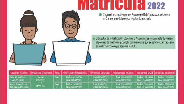Cronograma para el proceso regular de matrícula 2022