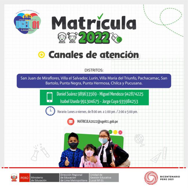 Canales de atención para matrícula 2022
