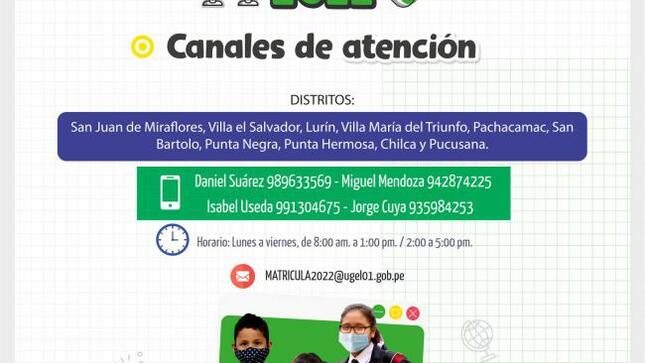 Canales de atención para matrícula 2022