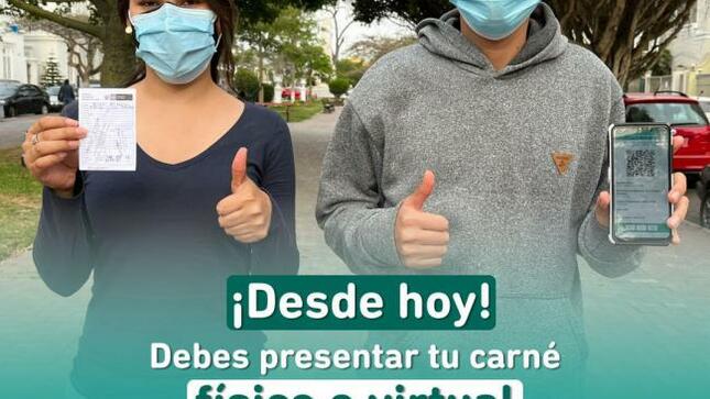 Es obligatorio presentar tu carné de vacunación físico o virtual