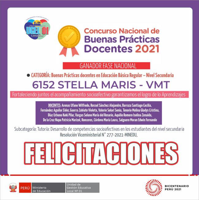 Ie 6152 stella maris gano ix concurso nacional de buenas prácticas docentes - 2021 edición bicentenario