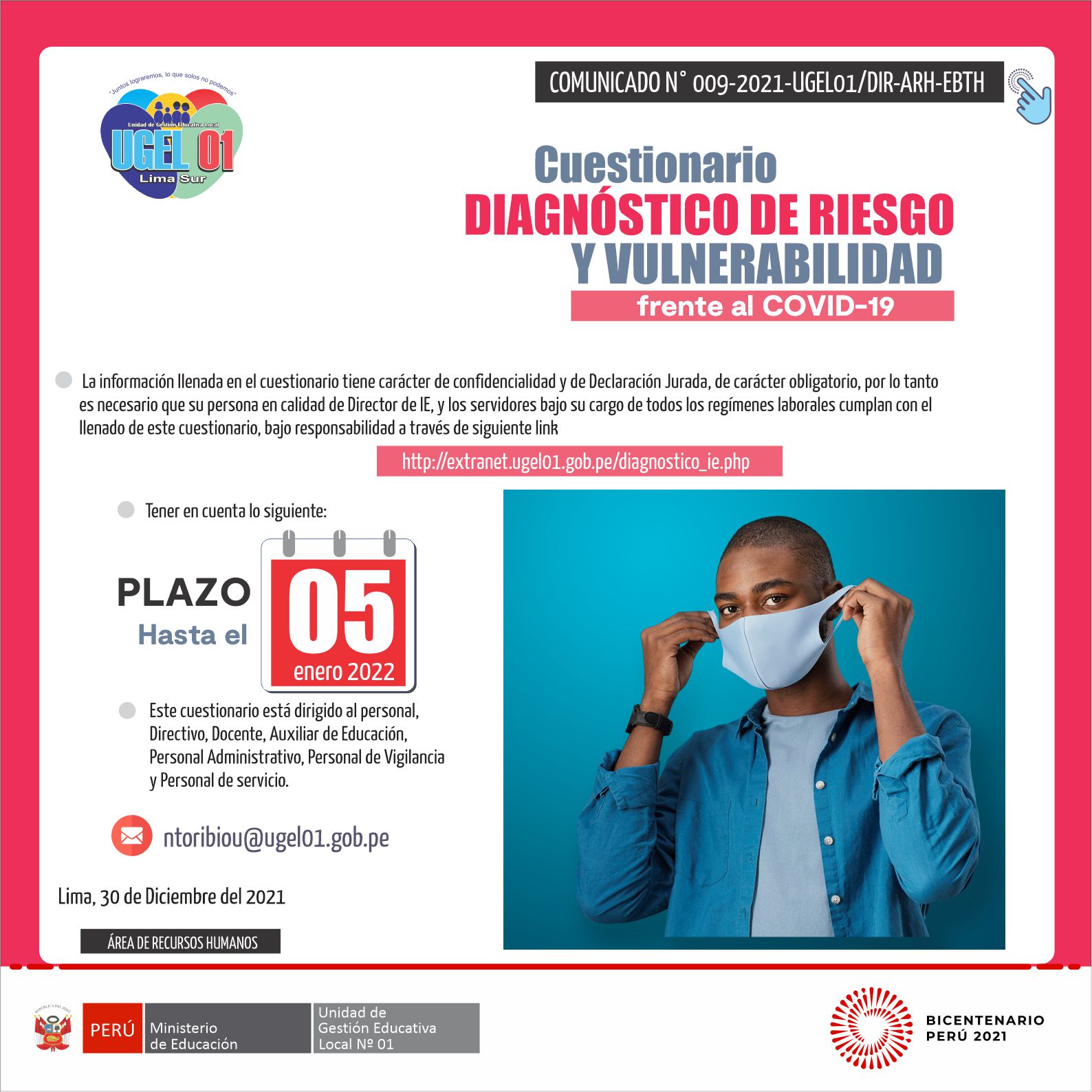 Ii.ee. llenar cuestionario diagnóstico de riesgo y vulnerabilidad frente al covid-19