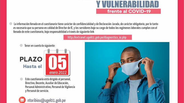Ii.ee. llenar cuestionario diagnóstico de riesgo y vulnerabilidad frente al covid-19