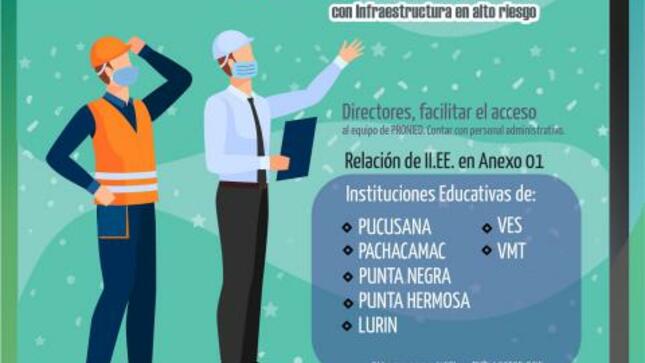 Pronied visitara 83 ii.ee. con infraestructura en alto riesgo