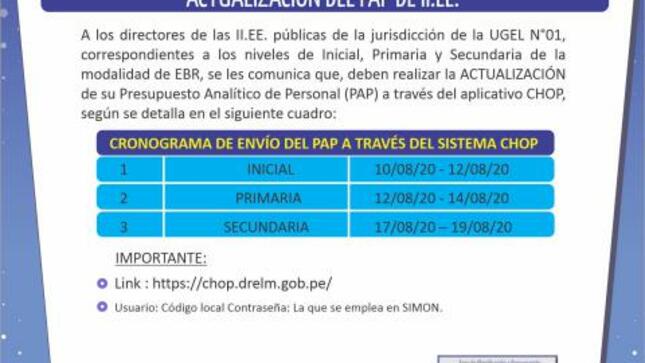 Actualización del pap de ii.ee.