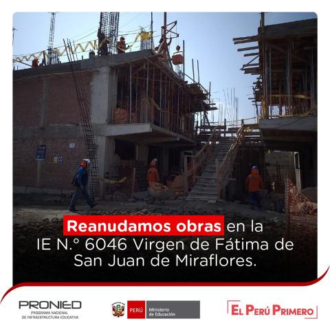 Pronied reinicia construcción de ie 6046 virgen de fátima de sjm