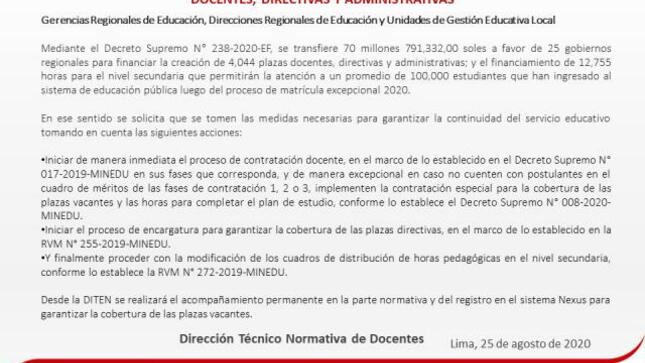 Transferencia de recursos presupuestales para el financiamiento de plazas docentes
