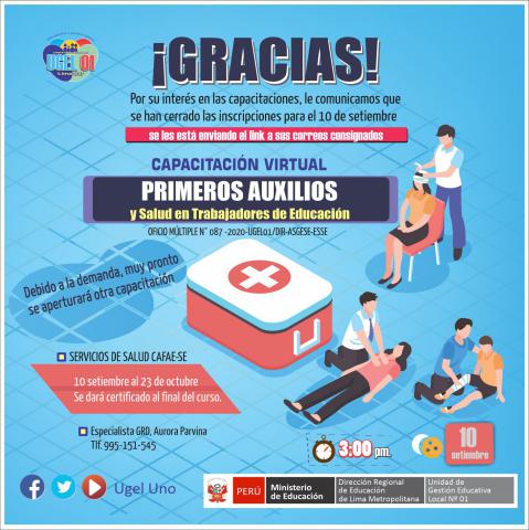 10 de setiembre inicia: primeros auxilios y salud en trabajadores de educación