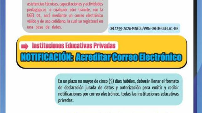 Notificación: acreditar correos electrónicos instituciones educativas privadas