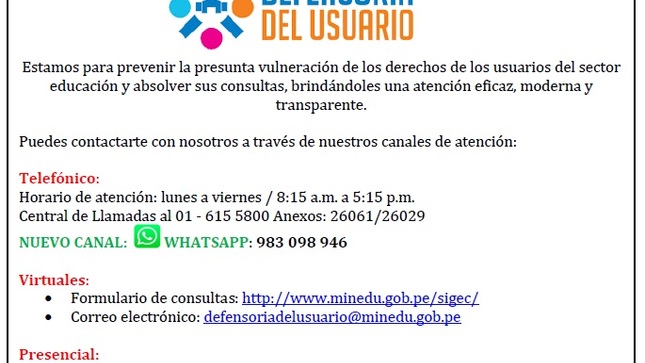 Canales de atención defensoría del usuario