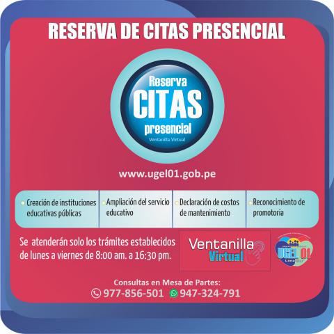 Reserva de cita presencial para trámite documentario ugel 01