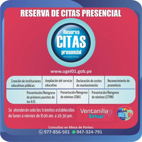 Reserva de cita presencial para trámite documentario ugel 01