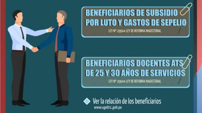 Beneficiarios de subsidio por luto y gastos de sepelio y docentes 25 y 30 años de servicios