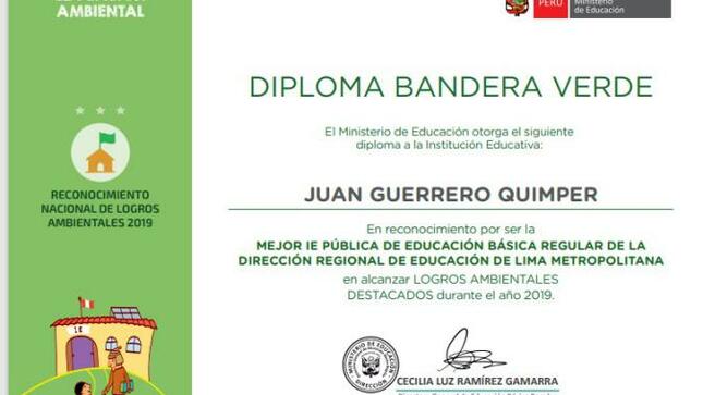 Bandera verde por logros ambientales recibe ie juan guerrero quimper de vmt