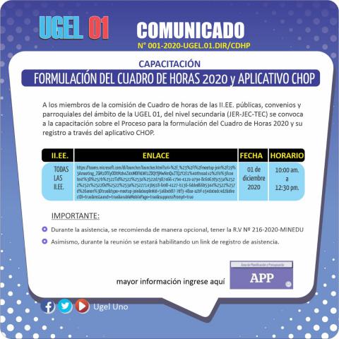 Capacitación cuadro de horas 2020 y registro en aplicativo chop