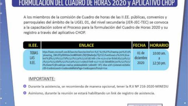 Capacitación cuadro de horas 2020 y registro en aplicativo chop