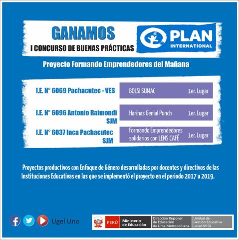 03 colegios de ugel uno ganaron i concurso de buenas prácticas de ong plan internacional