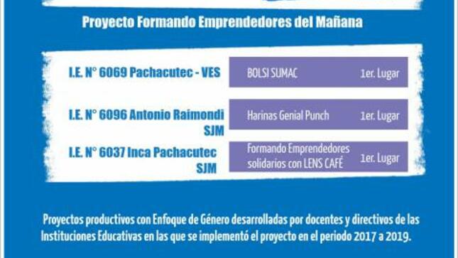 03 colegios de ugel uno ganaron i concurso de buenas prácticas de ong plan internacional