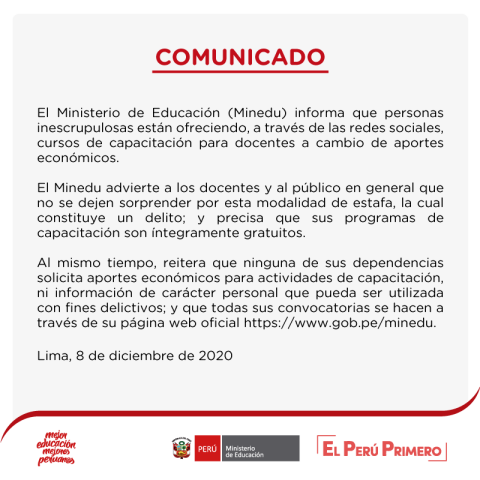 Minedu: programas de capacitación son gratuitos