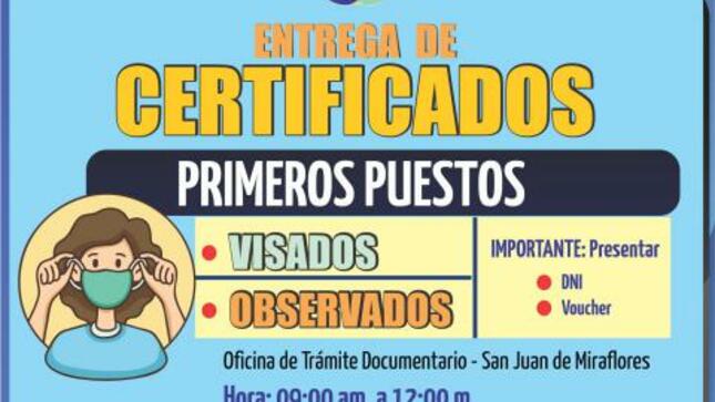 Entrega de certificados visados y observados de 5 primeros puestos