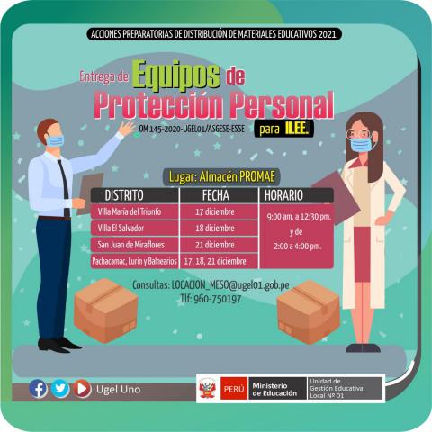 Entrega de equipos de protección personal para ii.ee.