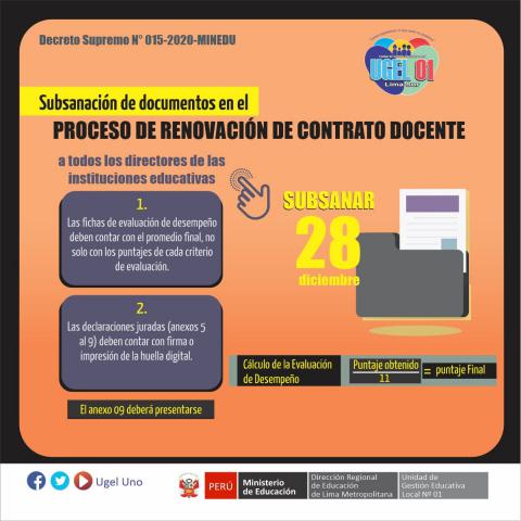 Subsanación de documentos en el proceso de renovación de contrato docente