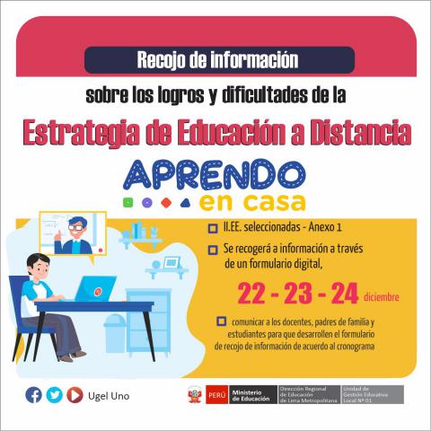 Recojo de información sobre los logros y dificultades de la estrategia de educación a distancia “aprendo en casa”