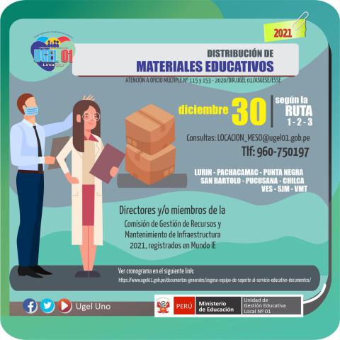 30 diciembre: distribución de materiales educativos dotación 2021