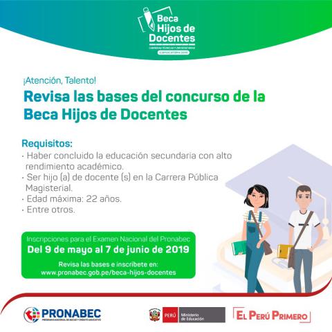 Becas para hijos de docentes de la carrera pública magisterial hasta 7 de junio