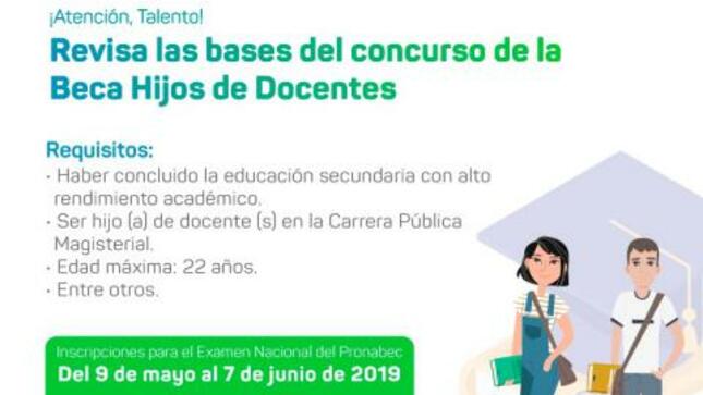 Becas para hijos de docentes de la carrera pública magisterial hasta 7 de junio