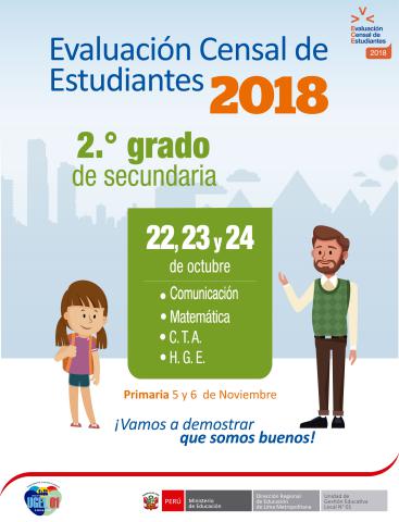 Evaluación censal de estudiantes 2º grado secundaria será el 22