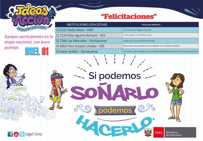 Colegios de ugel 01 destacan con ideas en acción etapa regional