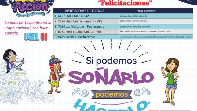 Colegios de ugel 01 destacan con ideas en acción etapa regional