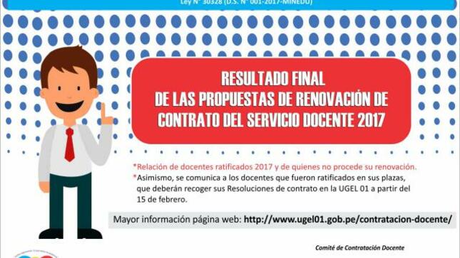 Resultado final de las propuestas de renovación de contrato del servicio docente 2017