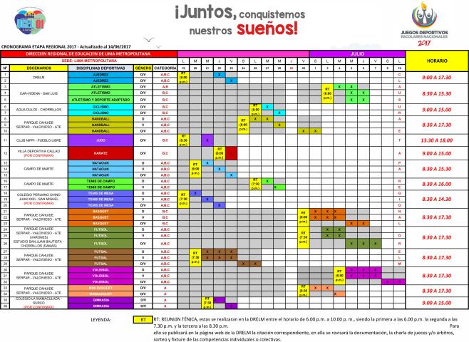 Jden: drelm publica cronograma de etapa regional 2017