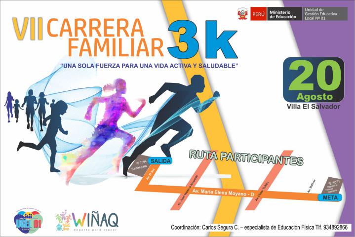 Minedu organiza vii carrera familiar 3k para toda la comunidad educativa