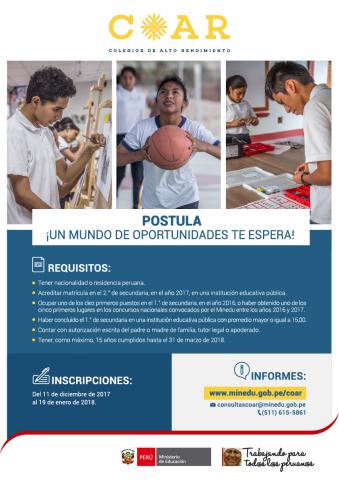 300 vacantes en el proceso único de admisión al coar lima (2018)